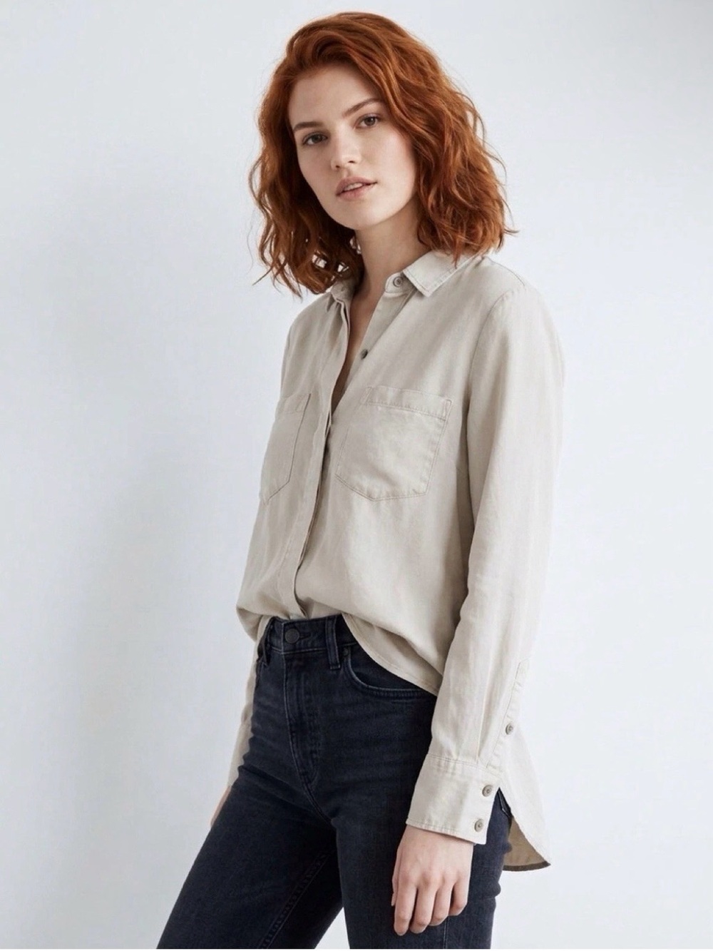 Anthropologie Cloth & Stone split back tencel roll tab long sleeve hidden button